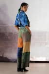 Shop_Yavi_Blue Cotton Silk Printed Abstract Collared Anigo Asymmetrical Shirt _at_Aza_Fashions