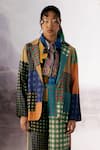 Buy_Yavi_Multi Color Linen Printed Checkered Lapel Collar Cora Jacket  _at_Aza_Fashions