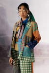 Yavi_Multi Color Linen Printed Checkered Lapel Collar Cora Jacket  _Online_at_Aza_Fashions