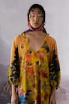 Shop_Yavi_Multi Color Cotton Silk Print Abstract V Neck Isla Dress _Online_at_Aza_Fashions