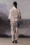 Shop_Yavi_Ivory Crepe Print Abstract Jacket Gathered Pant  _at_Aza_Fashions