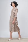 Buy_Arcvsh by Pallavi Singh_Beige Organza Block Print Sakura Floral Camp Striped Jacket Dress  _Online_at_Aza_Fashions