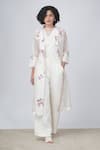 Buy_Arcvsh by Pallavi Singh_Ivory Organza Printed Sakura Floral Jacket Notched Lapel And Pant Set  _at_Aza_Fashions