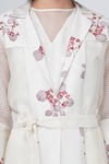 Shop_Arcvsh by Pallavi Singh_Ivory Organza Printed Sakura Floral Jacket Notched Lapel And Pant Set  