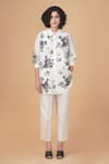 Buy_Arcvsh by Pallavi Singh_Ivory Silk Chanderi Block Print Yuri Floral Shirt Collar And Pant Set _at_Aza_Fashions
