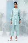 Buy_Arcvsh by Pallavi Singh_Blue Organza Printed Sakura Floral Mandarin Shirt And Pant Set  _at_Aza_Fashions