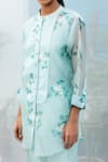 Arcvsh by Pallavi Singh_Blue Organza Printed Sakura Floral Mandarin Shirt And Pant Set  _at_Aza_Fashions