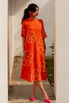 Buy_Silai Studio_Orange Chanderi Bandhani Floral Boat Neck Pattern A-line Dress _at_Aza_Fashions