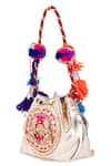 5Elements_Gold Hand Embroidery Floral Potli Bag _Online_at_Aza_Fashions