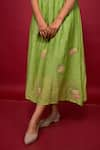 Shop_KKANYAAH_Green Pure Handwoven Silk Embroidered Applique V Floral Detailed Midi Dress _Online_at_Aza_Fashions