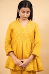 Shop_KKANYAAH_Yellow Silk, Cotton Sequins, Embroidery V-neck Hand Mustard Tunic Set _at_Aza_Fashions