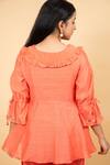 Kkanyaah_Peach Silk, Cotton Sequins V-neck Ruffle Detailed Tunic With Pant _Online_at_Aza_Fashions