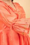 Kkanyaah_Peach Silk, Cotton Sequins V-neck Ruffle Detailed Tunic With Pant _at_Aza_Fashions
