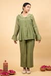 Buy_KKANYAAH_Green Silk, Cotton Sequins Collared Pin Tuck Tunic With Pant _at_Aza_Fashions