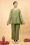 Shop_KKANYAAH_Green Silk, Cotton Sequins Collared Pin Tuck Tunic With Pant _Online_at_Aza_Fashions