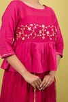 KKANYAAH_Pink Tunic Pure Handwoven Silk Hand Embroidered Floral Round Skirt Set _at_Aza_Fashions