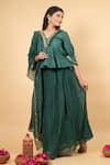 Buy_KKANYAAH_Green Tunic Pure Handwoven Silk Hand Embroidered Ruffle Detailed Skirt Set _at_Aza_Fashions