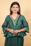 Shop_KKANYAAH_Green Tunic Pure Handwoven Silk Hand Embroidered Ruffle Detailed Skirt Set _Online_at_Aza_Fashions