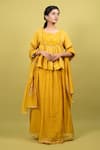 Buy_KKANYAAH_Yellow Tunic Pure Handwoven Silk Hand Embroidered Solid Gathered Skirt Set _at_Aza_Fashions