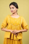 Shop_KKANYAAH_Yellow Tunic Pure Handwoven Silk Hand Embroidered Solid Gathered Skirt Set _Online_at_Aza_Fashions