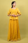 KKANYAAH_Yellow Tunic Pure Handwoven Silk Hand Embroidered Solid Gathered Skirt Set _at_Aza_Fashions