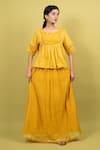 Buy_KKANYAAH_Yellow Tunic Pure Handwoven Silk Hand Embroidered Solid Gathered Skirt Set 