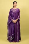 Buy_KKANYAAH_Purple Tunic Pure Handwoven Silk Hand Embroidered Floral Round Skirt Set _at_Aza_Fashions