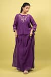 Shop_KKANYAAH_Purple Tunic Pure Handwoven Silk Hand Embroidered Floral Round Skirt Set _Online_at_Aza_Fashions