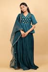 KKANYAAH_Green Tunic Pure Handwoven Silk Hand Embroidered Floral V Neck Wrap Skirt Set _Online_at_Aza_Fashions