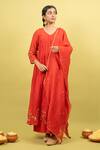 KKANYAAH_Red Anarkali And Dupatta Pure Handwoven Silk Embroidery Gota V Neck Border Set _Online_at_Aza_Fashions