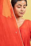 Shop_KKANYAAH_Red Anarkali And Dupatta Pure Handwoven Silk Embroidery Gota V Neck Border Set _Online_at_Aza_Fashions