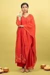 Shop_KKANYAAH_Red Anarkali And Dupatta Pure Handwoven Silk Embroidery Gota V Neck Border Set _at_Aza_Fashions