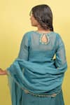 KKANYAAH_Blue Silk, Cotton Zari, Sequins V-neck Floral Border Embroidered Angrakha Set _Online_at_Aza_Fashions