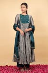 Buy_KKANYAAH_Green Tissue, Cotton, Organza Zari, Sequins Round Handwoven Silk Anarkali Set _at_Aza_Fashions