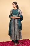 Shop_KKANYAAH_Green Tissue, Cotton, Organza Zari, Sequins Round Handwoven Silk Anarkali Set _Online_at_Aza_Fashions