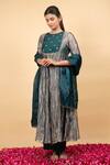 Shop_KKANYAAH_Green Tissue, Cotton, Organza Zari, Sequins Round Handwoven Silk Anarkali Set _at_Aza_Fashions