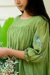 Shop_KKANYAAH_Green Dress Pure Handwoven Silk Embroidery Thread Round Floral Sleeve _at_Aza_Fashions