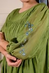 Shop_KKANYAAH_Green Dress Pure Handwoven Silk Embroidery Thread Round Floral Sleeve _Online_at_Aza_Fashions