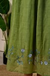 KKANYAAH_Green Dress Pure Handwoven Silk Embroidery Thread Round Floral Sleeve _at_Aza_Fashions