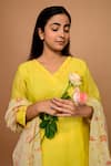 Shop_KKANYAAH_Yellow Kurta And Dupatta Handwoven Silk Floral Print Contrast Pant Set _at_Aza_Fashions