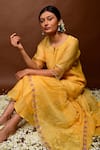 Buy KKANYAAH Yellow Silk, Cotton Embroidery, Sequins Split V-neck Pintuck Kurta Pant Set Online at Aza Fashions Buy_KKANYAAH_Yellow Silk, Cotton Embroidery, Sequins Split V-neck Pintuck Kurta Pant Set _Online_at_Aza_Fashions