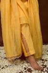 Shop KKANYAAH Yellow Silk, Cotton Embroidery, Sequins Split V-neck Pintuck Kurta Pant Set Online at Aza Fashions Shop_KKANYAAH_Yellow Silk, Cotton Embroidery, Sequins Split V-neck Pintuck Kurta Pant Set _Online_at_Aza_Fashions
