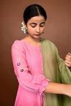 Shop KKANYAAH Pink Silk, Cotton Embroidery Round Neck Ombre Pintuck Kurta Pant Set at Aza Fashions Shop_KKANYAAH_Pink Silk, Cotton Embroidery Round Neck Ombre Pintuck Kurta Pant Set _at_Aza_Fashions