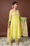 Shop KKANYAAH Yellow Handloom , Silk, Threadwork Yoke Anarkali Pant Set at Aza Fashions Shop_KKANYAAH_Yellow Handloom , Silk, Threadwork Yoke Anarkali Pant Set _at_Aza_Fashions