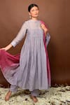 Buy_KKANYAAH_Grey Anarkali And Dupatta Handwoven Silk Threadwork Gathered Set With Ombre _at_Aza_Fashions