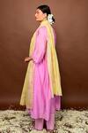 KKANYAAH_Pink Handloom , Silk, Floral Threadwork Anarkali Pant Set _Online_at_Aza_Fashions