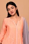Shop KKANYAAH Peach Silk, Cotton Embroidery Split V-neck Blossom Threadwork Kurta Pant Set Online at Aza Fashions Shop_KKANYAAH_Peach Silk, Cotton Embroidery Split V-neck Blossom Threadwork Kurta Pant Set _Online_at_Aza_Fashions