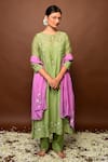 KKANYAAH Green Handloom , Silk, Embroidery Keyhole Blossom Kurta Pant Set Online at Aza Fashions KKANYAAH_Green Handloom , Silk, Embroidery Keyhole Blossom Kurta Pant Set _Online_at_Aza_Fashions