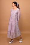 KKANYAAH_Purple Dress Handwoven Silk Embroidered Thread Round Floral Print _Online_at_Aza_Fashions