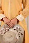 Buy_Kkanyaah_Yellow Handloom Cotton, Silk Embroidery Shawl Neck Threadwork Placement Dress _Online_at_Aza_Fashions